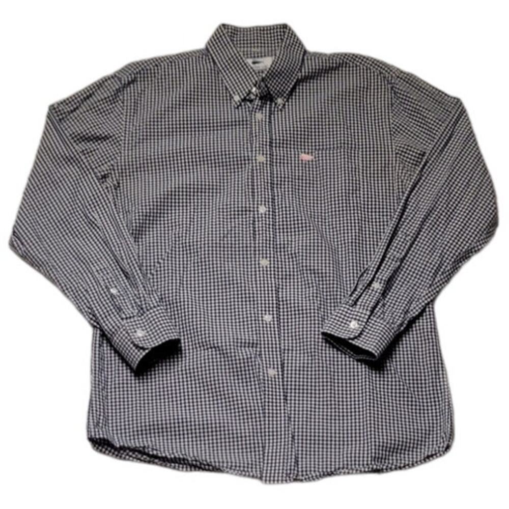 Southern Lure Gingham Button Down Shirt‎ Long Sleeve Navy Blue & White - L